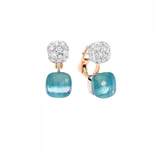 Pomellato Nudo 18k Rose and White Gold Blue Topaz Diamond Earrings
