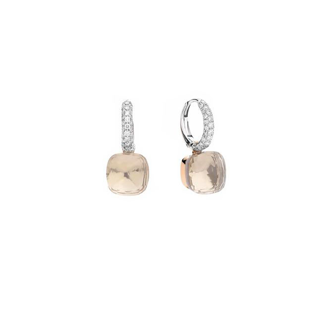 Pomellato Nudo 18k White and Rose Gold Classic Diamond White Topaz Drop Earrings