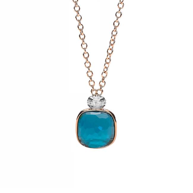 Pomellato Nudo 18k Rose Gold London Blue Topaz Classic Necklace