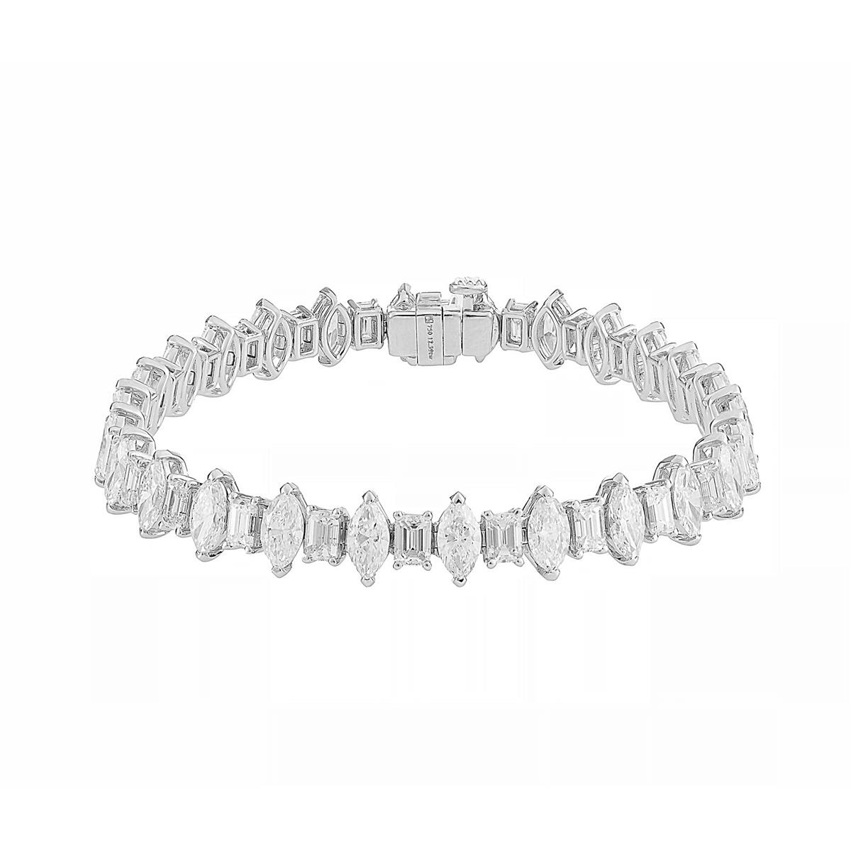 Norman Silverman 18k White Gold Mixed Shape Diamond Bracelet