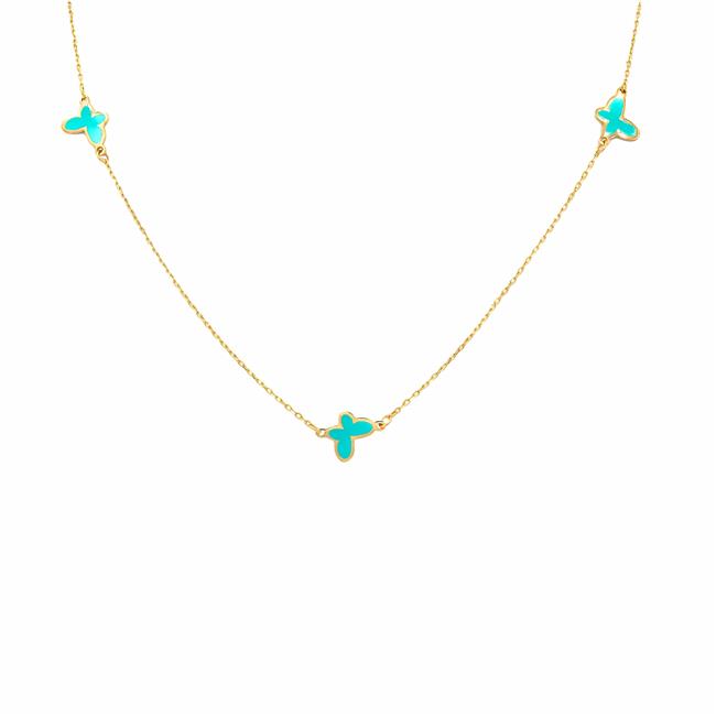 London Collection 14k Yellow Gold Turquoise Enamel Butterfly Necklace