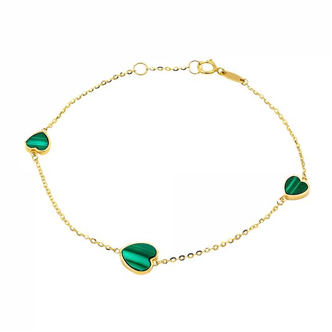 London Collection 14k Yellow Gold Malachite Triple Heart Bracelet