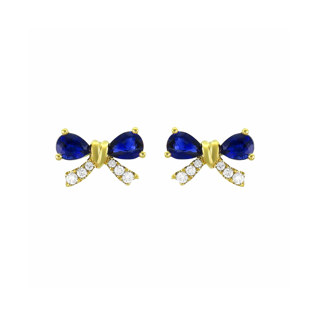 London Collection Yellow Gold Blue Sapphire and Diamond Bow Earrings