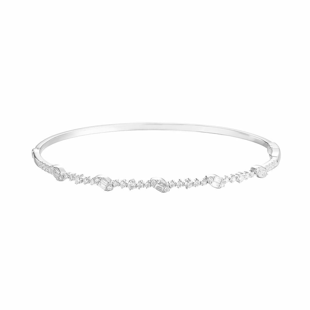 London Collection 18k White Gold Round and Tapered Baguette Diamond Bangle Bracelet