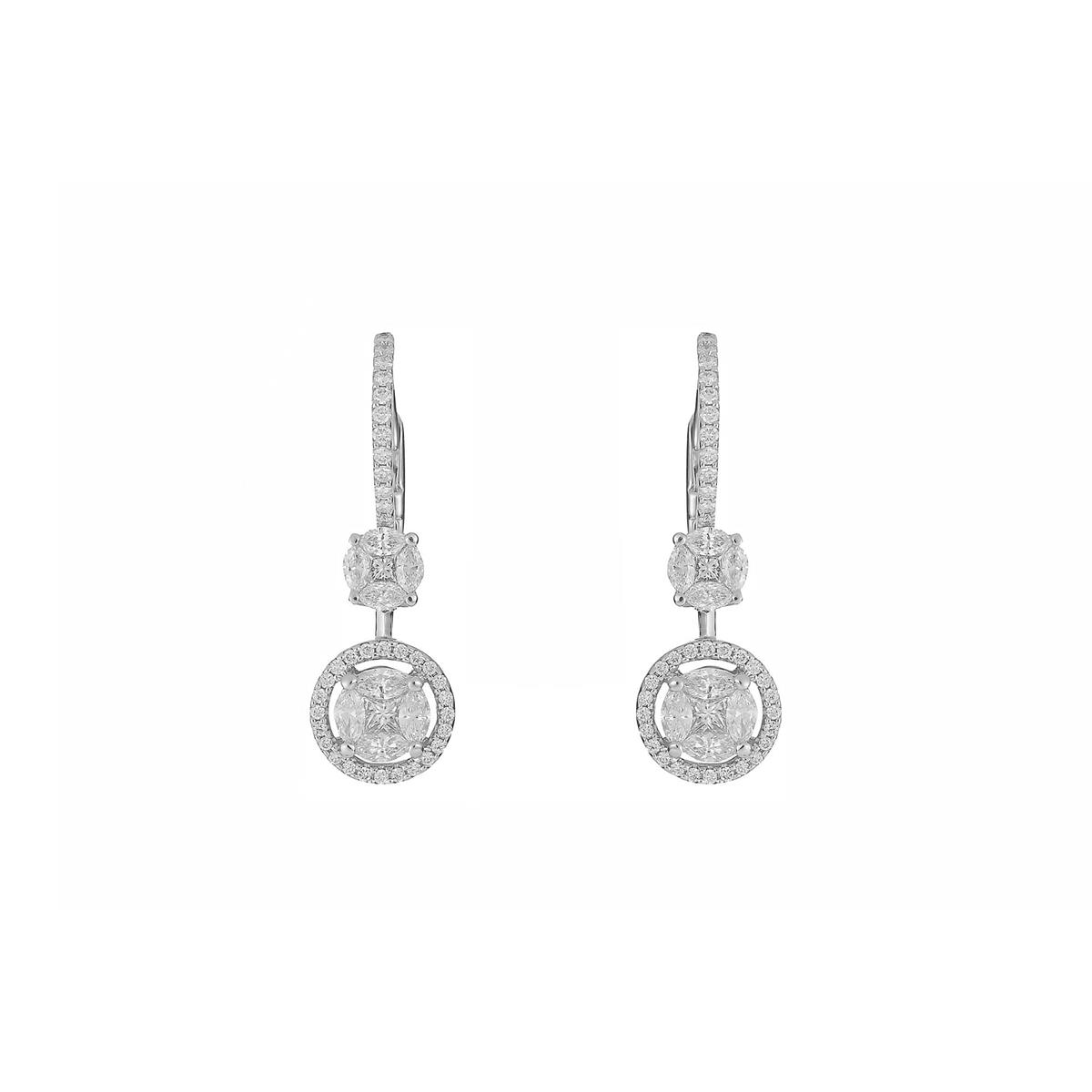 London Collection White Gold Diamond Halo Double Drop Earrings 