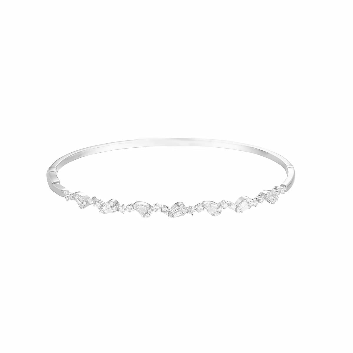 London Collection 18k White Gold Mixed Shape Diamond Cluster Bangle Bracelet