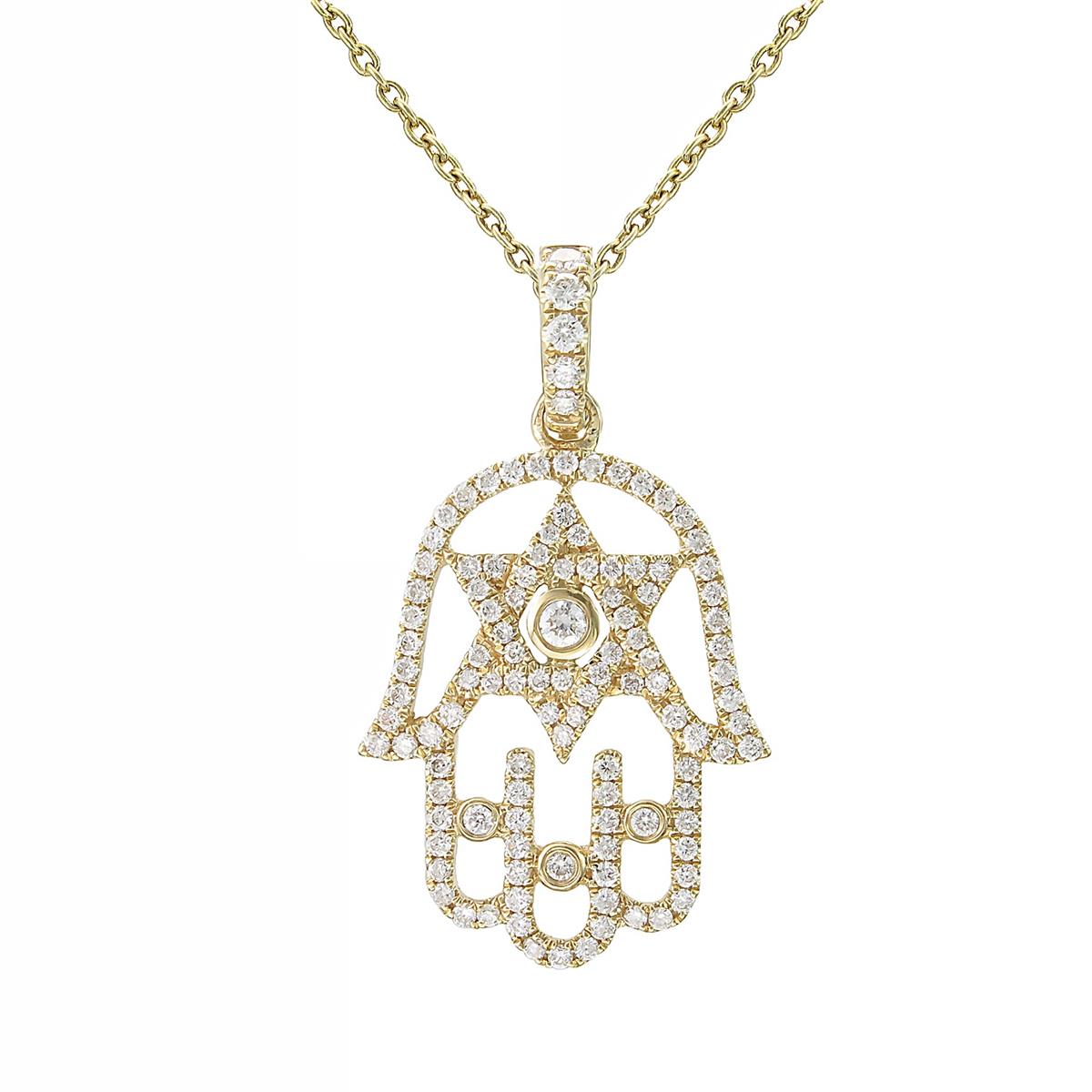 London Collection 18k Gold Hamsa Star of David Diamond Pendant