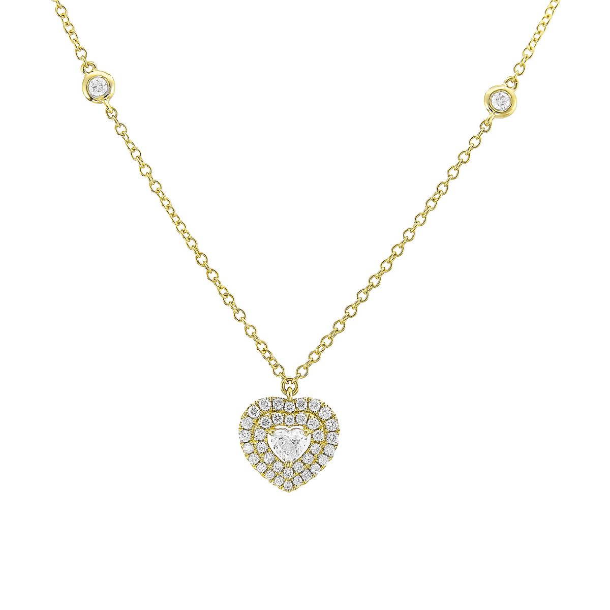 London Collection 18k Gold Round and Heart Shape Diamond Necklace