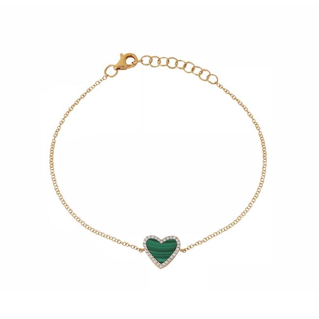 London Collection 14k Yellow Gold Diamond and Malachite Heart Bracelet