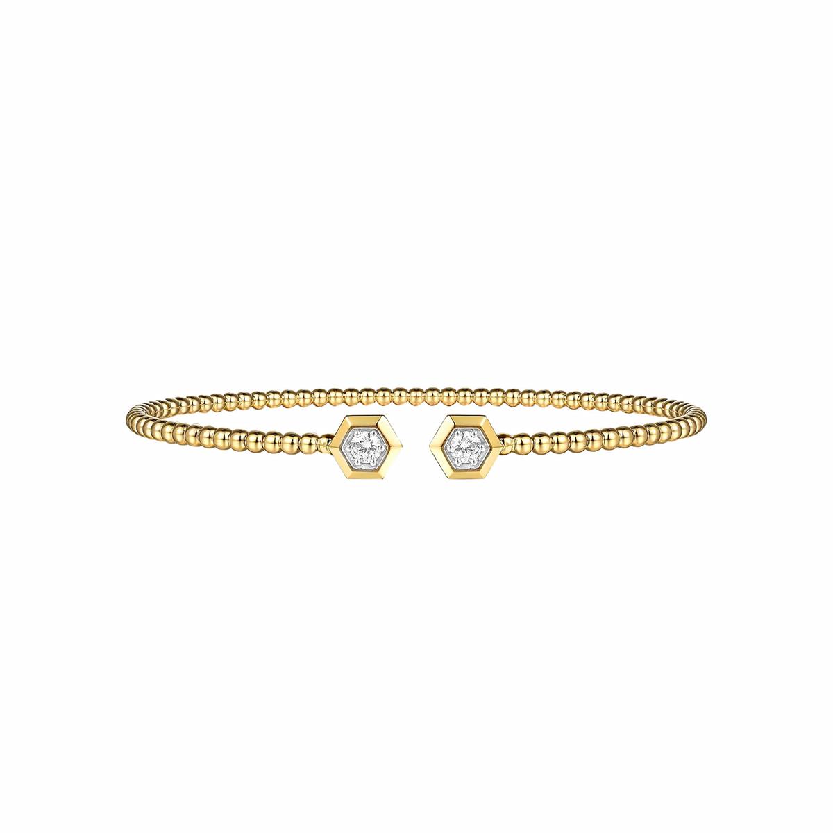 Gabriel & Co Bujukan Yellow Gold Diamond Beaded Split Cuff Bracelet