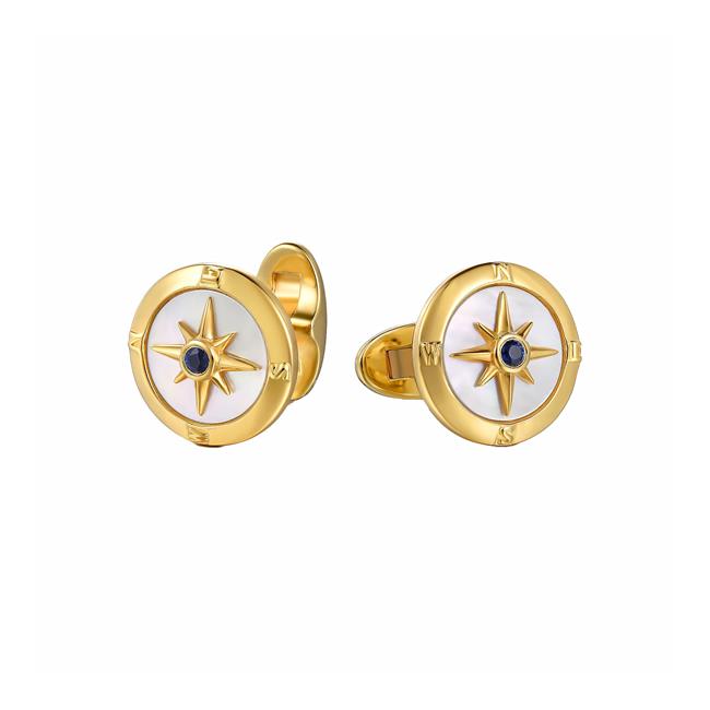 Gabriel & Co 14k Yellow Gold Blue Sapphire Mother Of Pearl Mariner Cufflinks