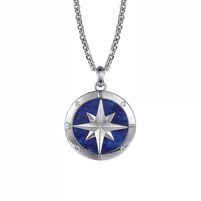 Gabriel & Co Sterling Silver Blue Lapis and Diamond Compass Pendant