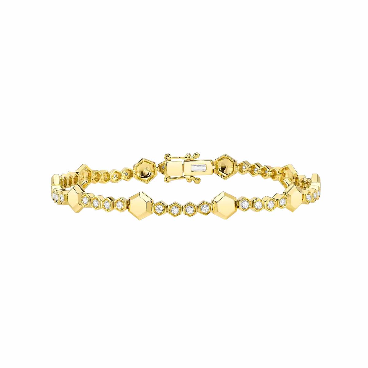 London Collection 14k Yellow Gold Diamond Hexagon Bracelet