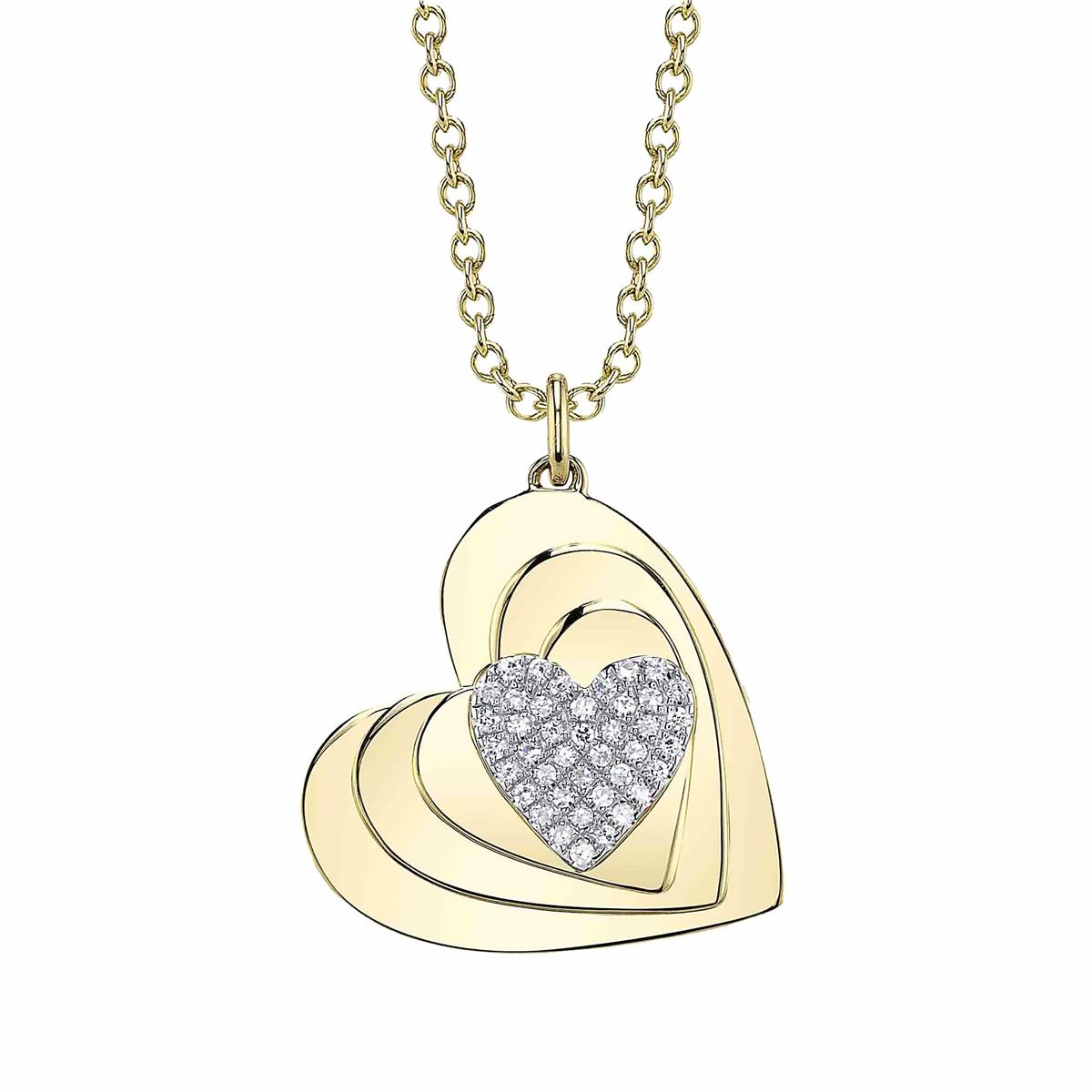London Collection 14k Gold and Pave Diamond Heart Pendant Necklace