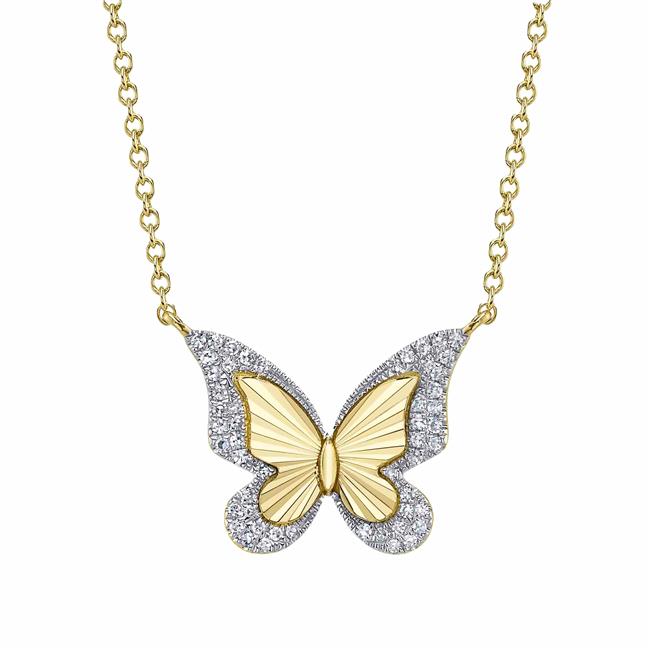 London Collection 14k Yellow Gold And Diamond Butterfly Necklace
