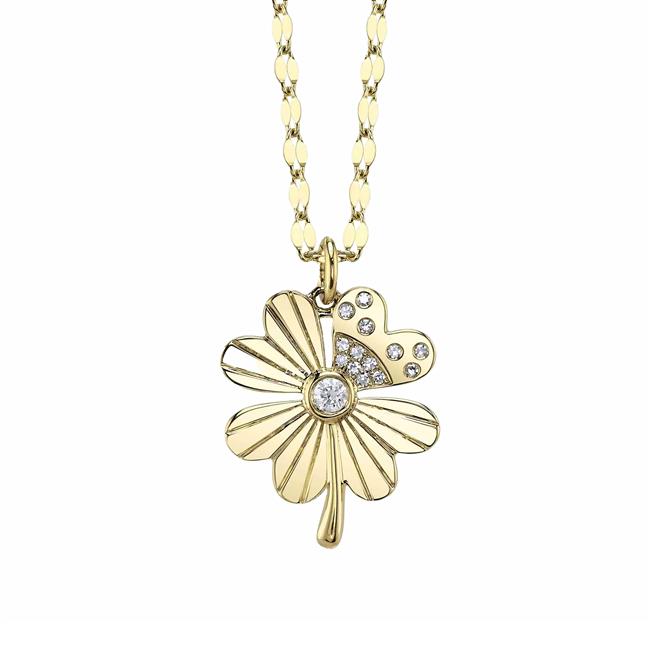 London Collection 14k Yellow Gold Diamond Clover Necklace