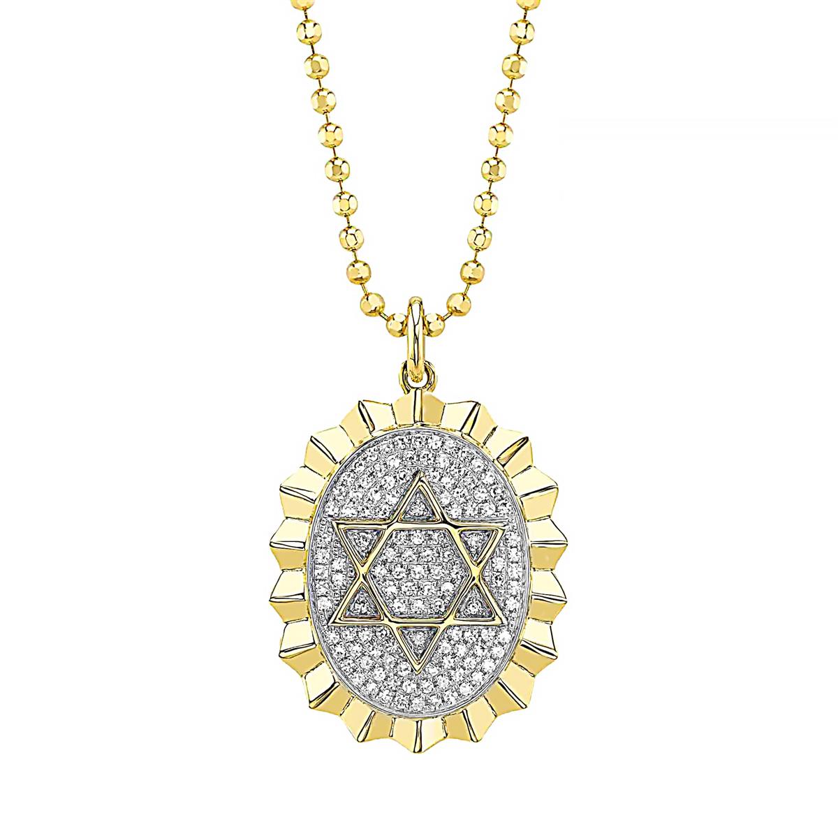 London Collection 14k Pave Diamond Star of David Pendant Necklace