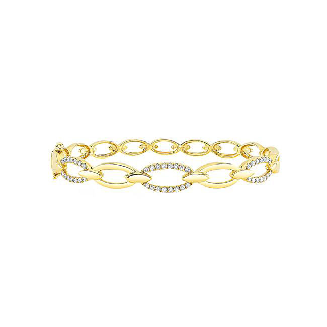 London Collection 14k Yellow Gold Pave Diamond Link Bangle Bracelet