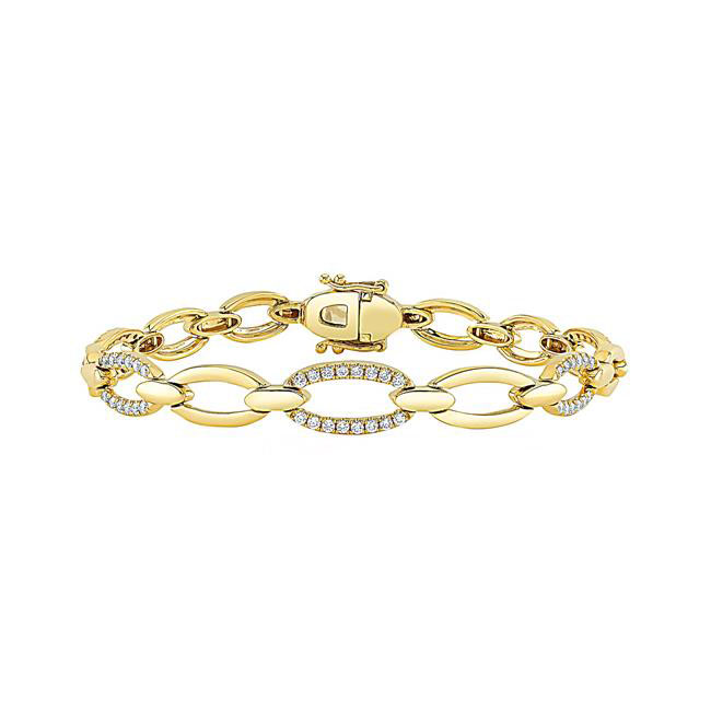 London Collection 14k Yellow Gold Pave Diamond Link Bangle Bracelet 0.74cts