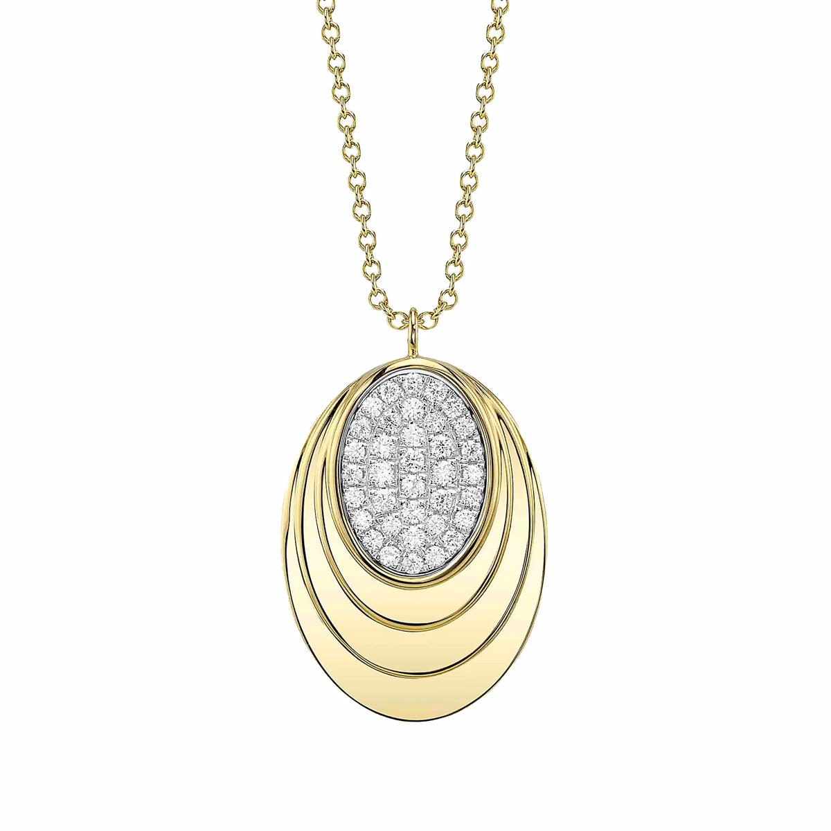 London Collection Two Tone Pave Diamond Oval Pendant Necklace