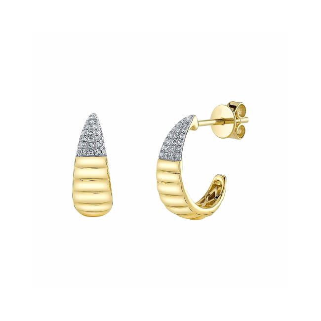 London Collection 14k Yellow Gold Pave Diamond Tapered J Hoop Earrings