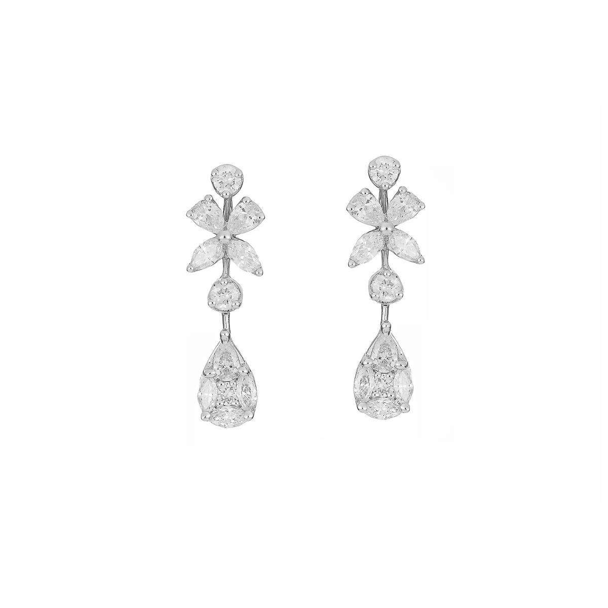 London Collection 18k Mixed Shape Diamond Flower Drop Earrings