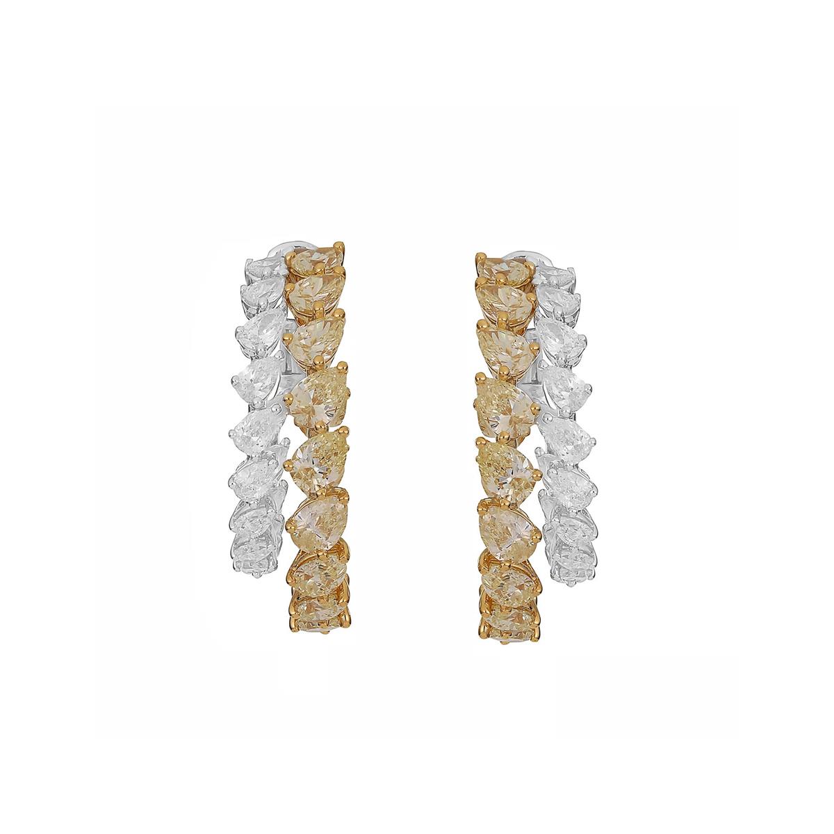 London Collection Two Tone Double Hoop White and Yellow Diamond Earrings