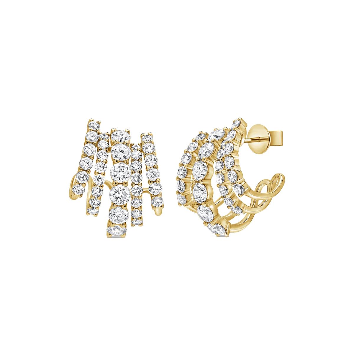 London Collection Yellow Gold 5 Row Diamond Earrings