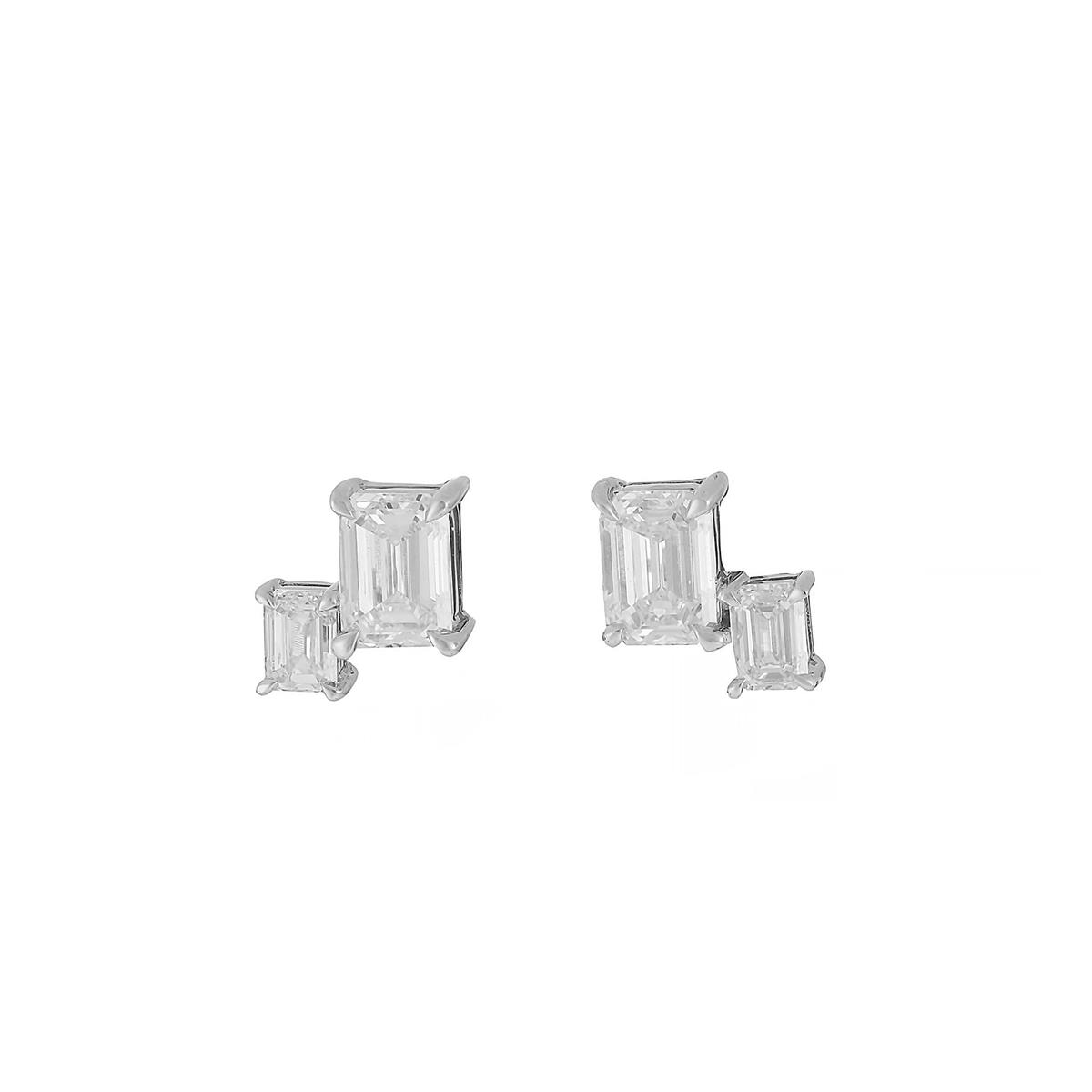 London Collection 18k White Gold Double Emerald Cut Diamond Studs