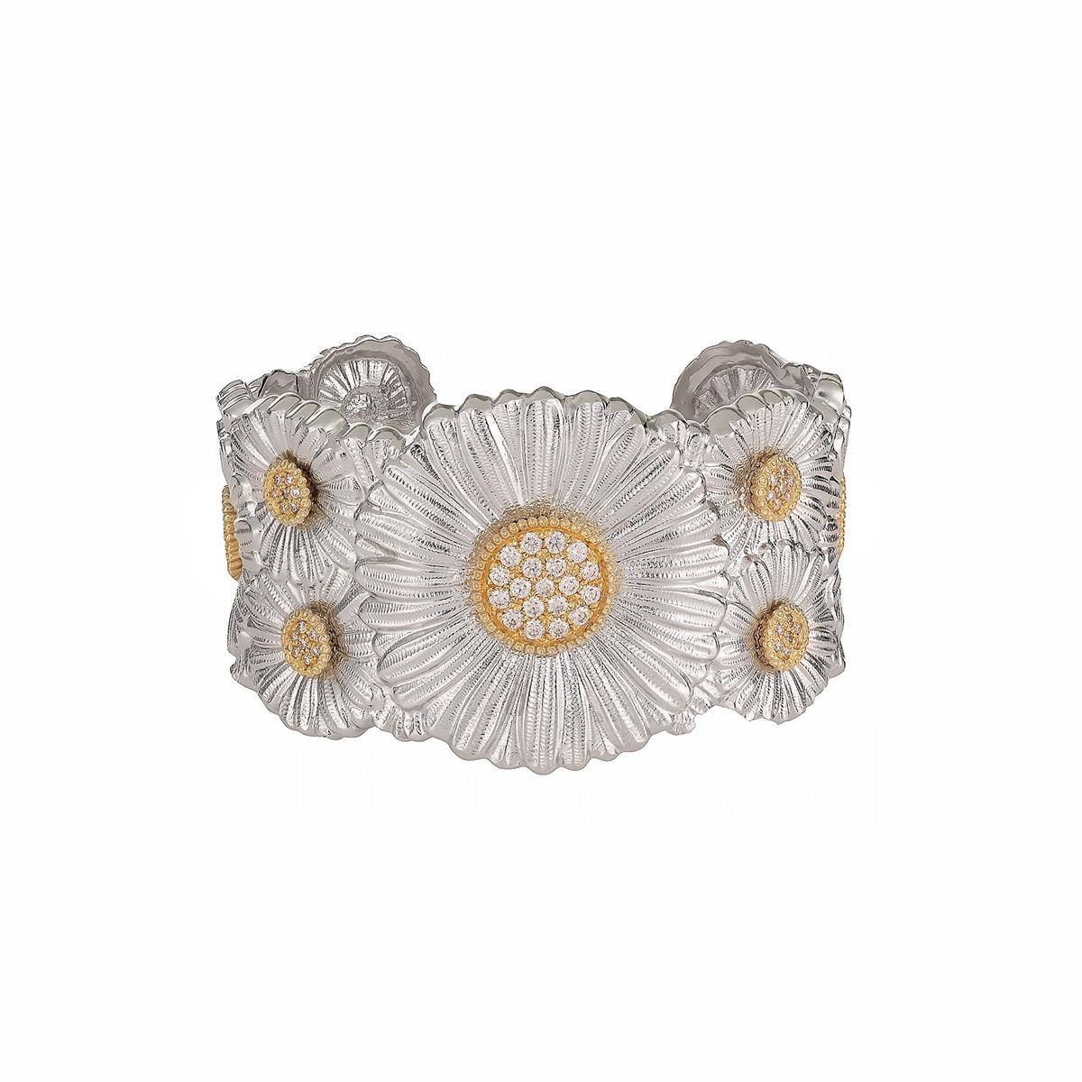 Buccellati Blossoms Sterling Silver Diamonds And Gold Daisy Cuff
