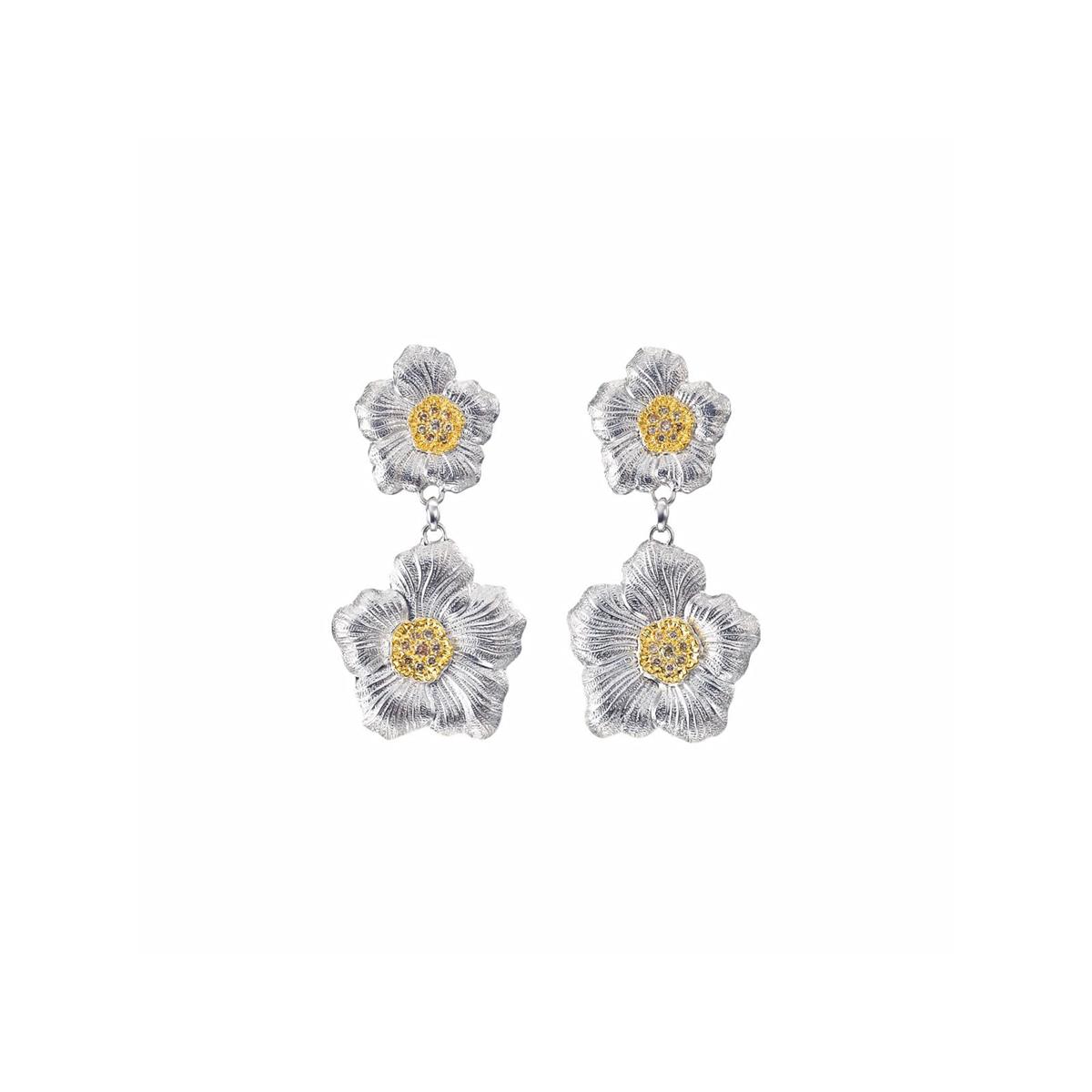 Buccellati Blossoms Sterling Silver Vermeil & Diamond Large Drop Earrings