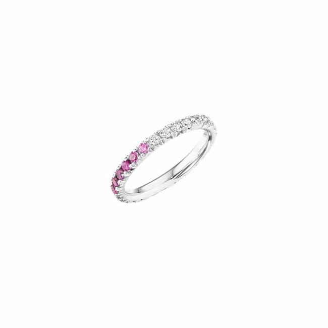 Henri Daussi 14k White Gold Diamond Pink Sapphire Band