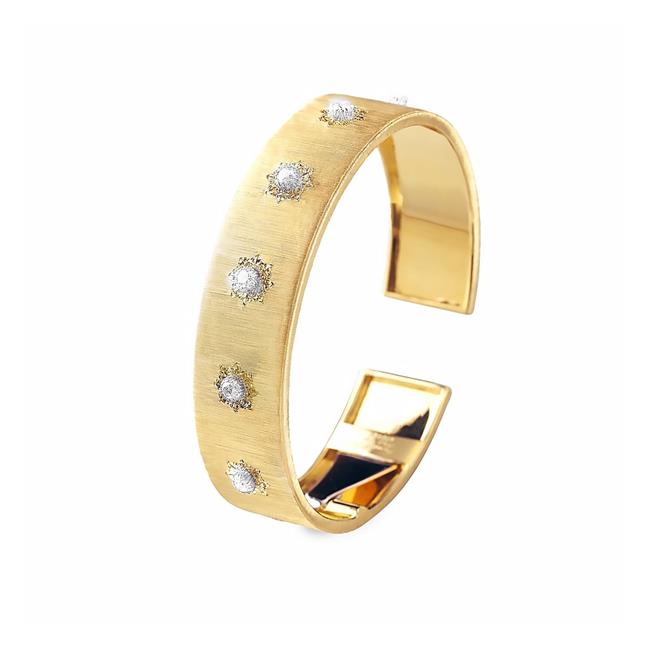 Buccellati Marci Classica 18k Yellow Gold Diamond Cuff Bracelet 15.5mm