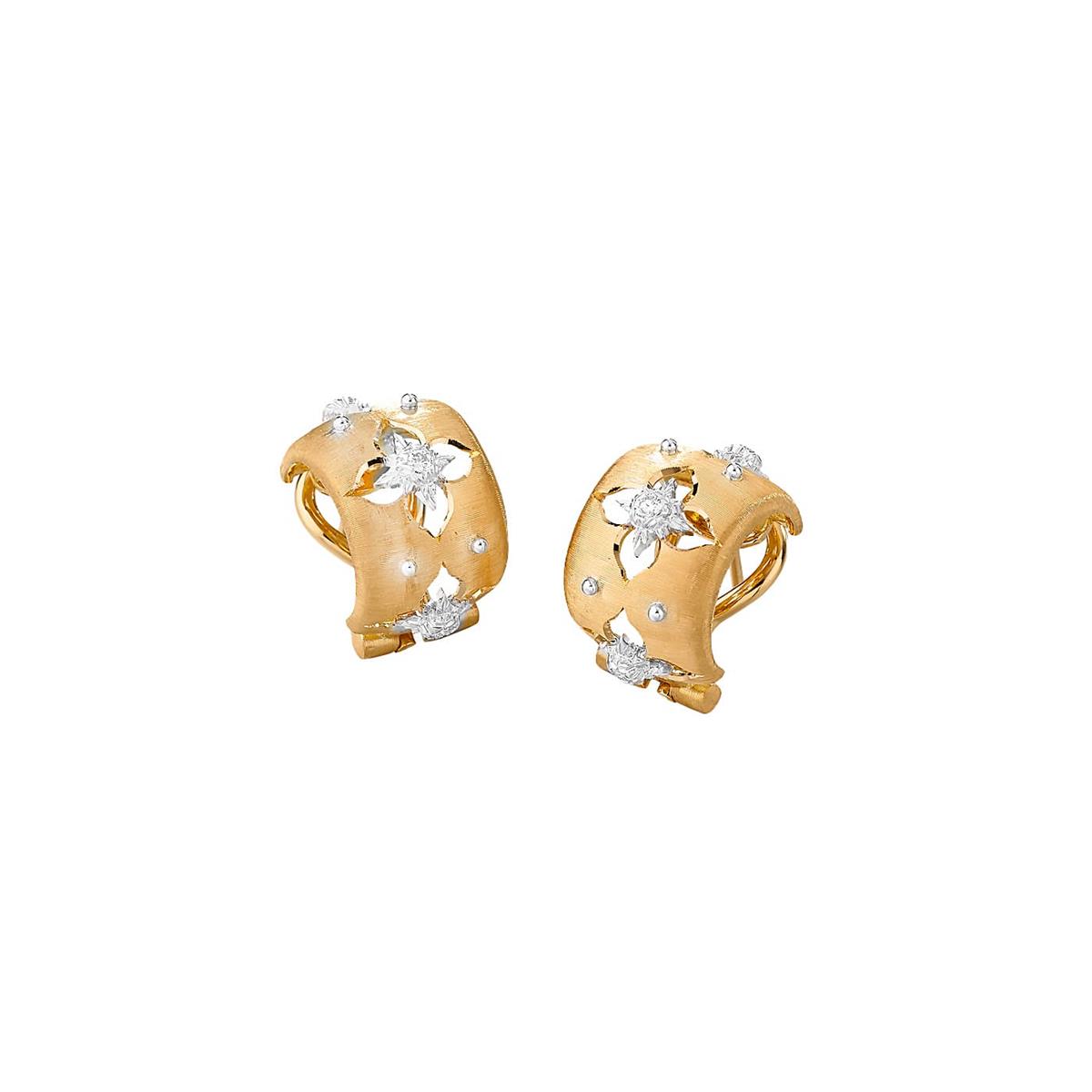 Buccellati Macri Giglio Two Tone Diamond Star Huggie Earrings