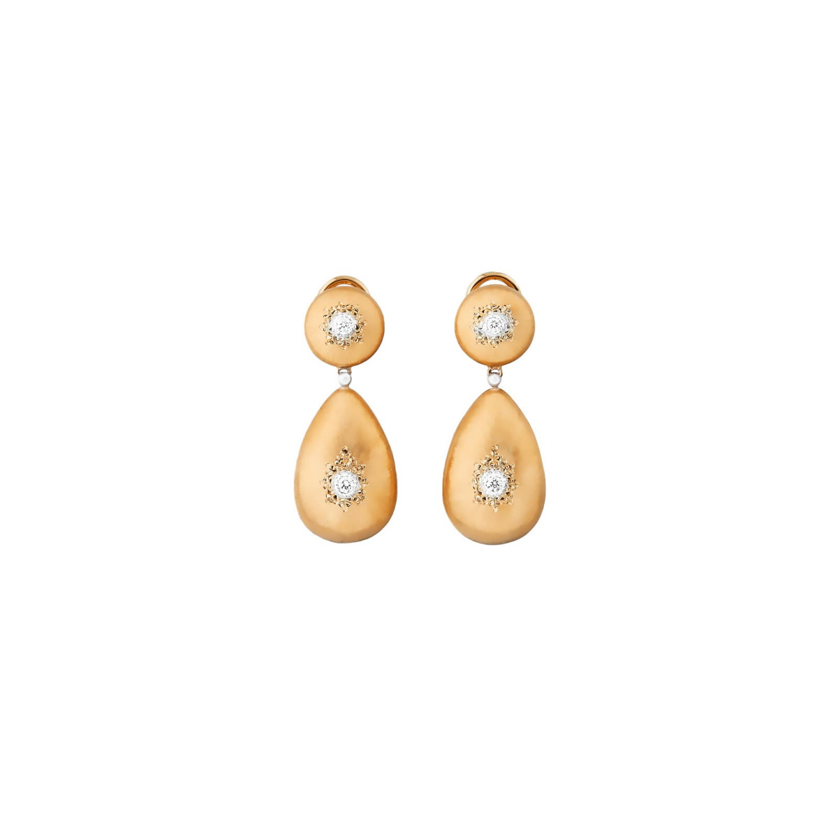 Buccellati Macri Classica Two Tone Diamond Pendant Drop Earrings