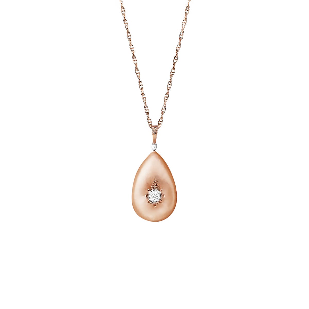 Buccellati Macri Classica Two Tone Diamond Teardrop Pendant Necklace