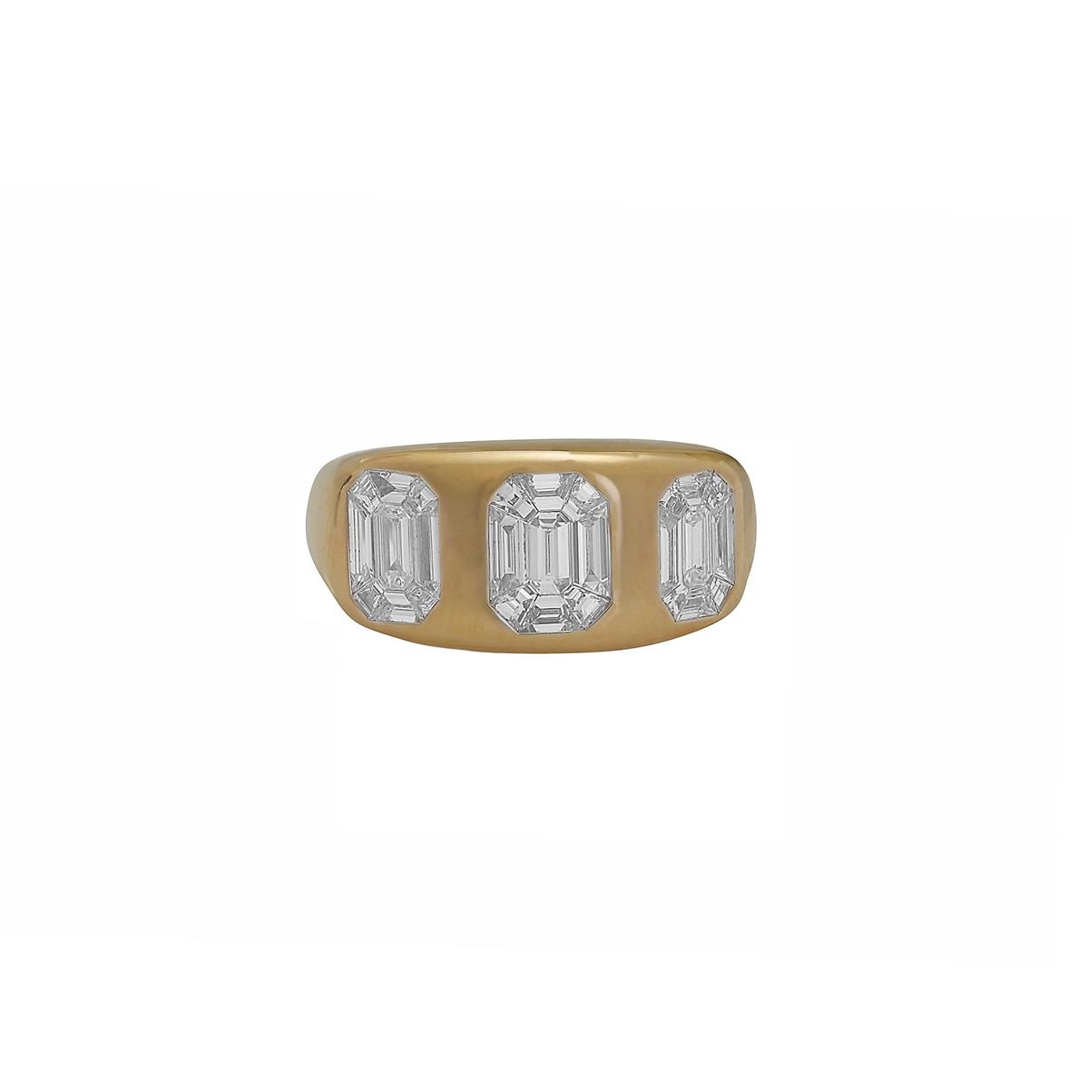 London Collection 18k Yellow Gold 3 Station Mosaic Diamond Band Ring