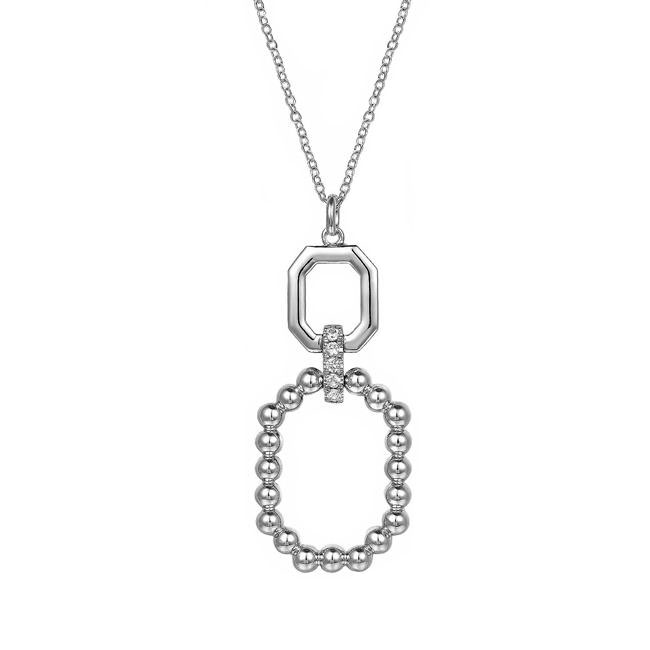 Gabriel & Co Sterling Silver White Sapphire Octagon Bujukan Drop Pendant
