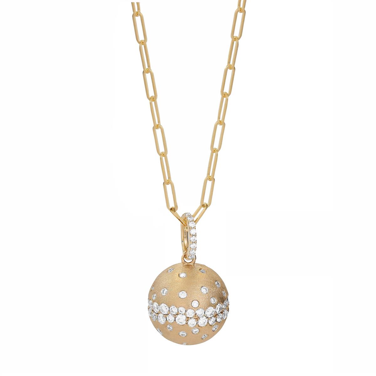 London Collection 14k Scattered Diamond Ball Pendant Necklace