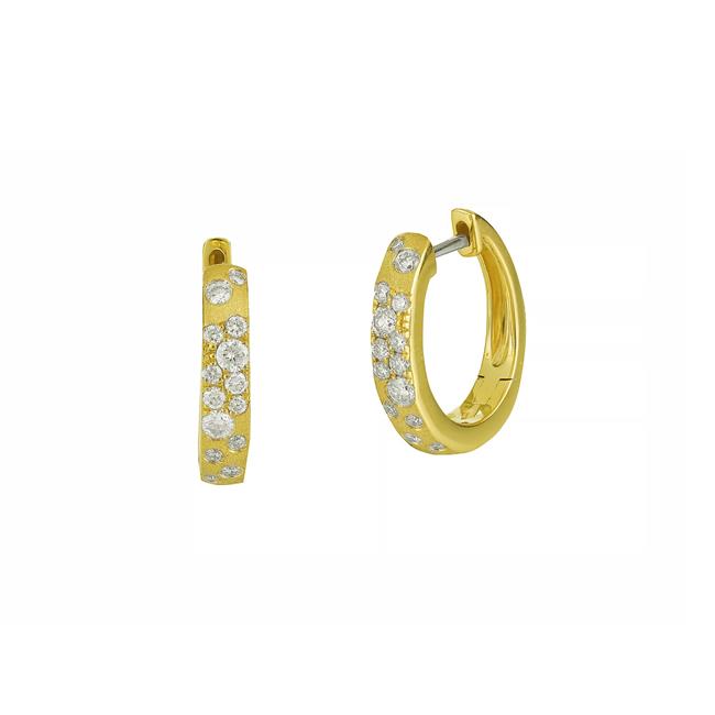 London Collection 14k Yellow Gold Diamond Scattered Confetti Satin Huggie Hoop Earrings