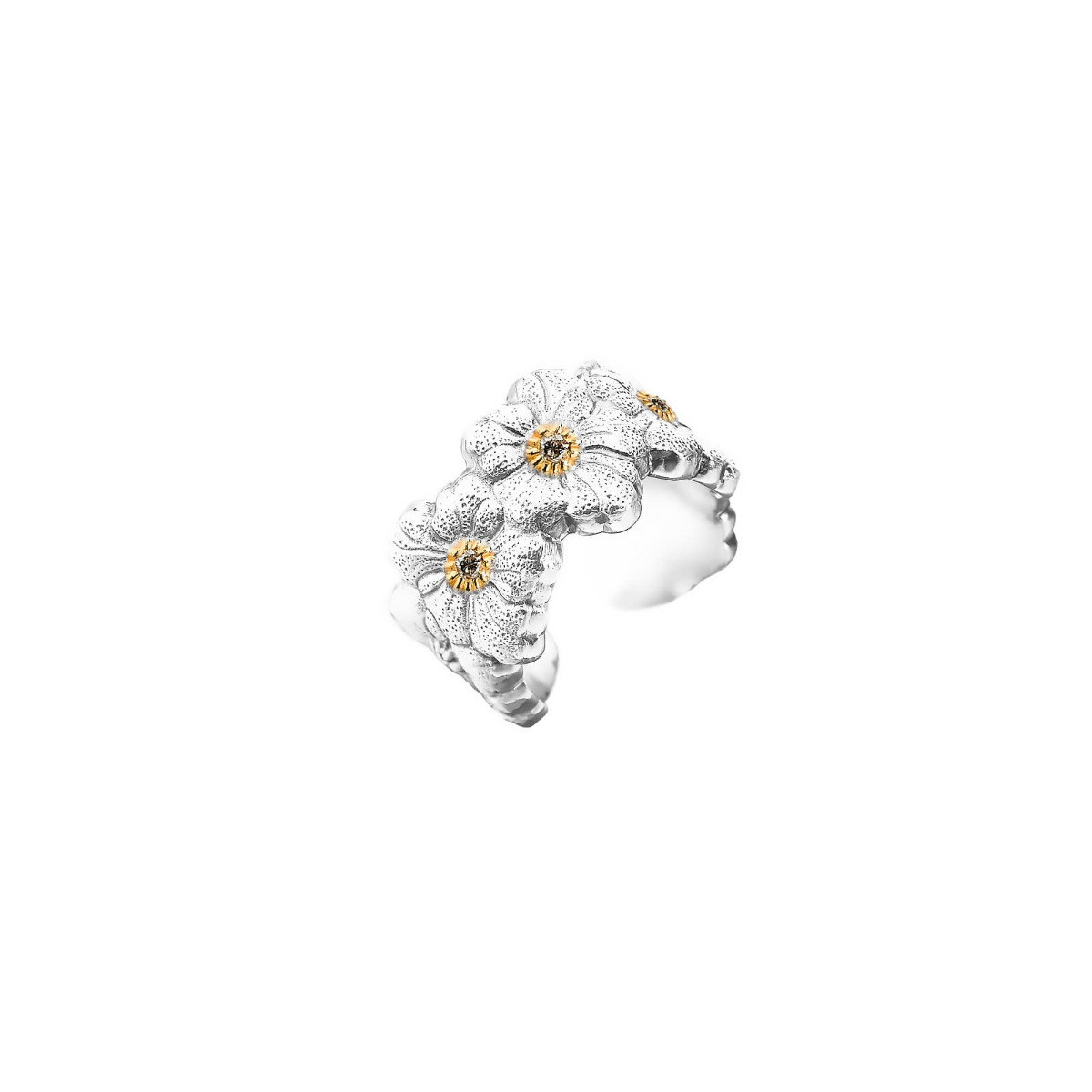 Buccellati Blossoms Diamonds Two Tone Brown Diamond Gardenia Ring