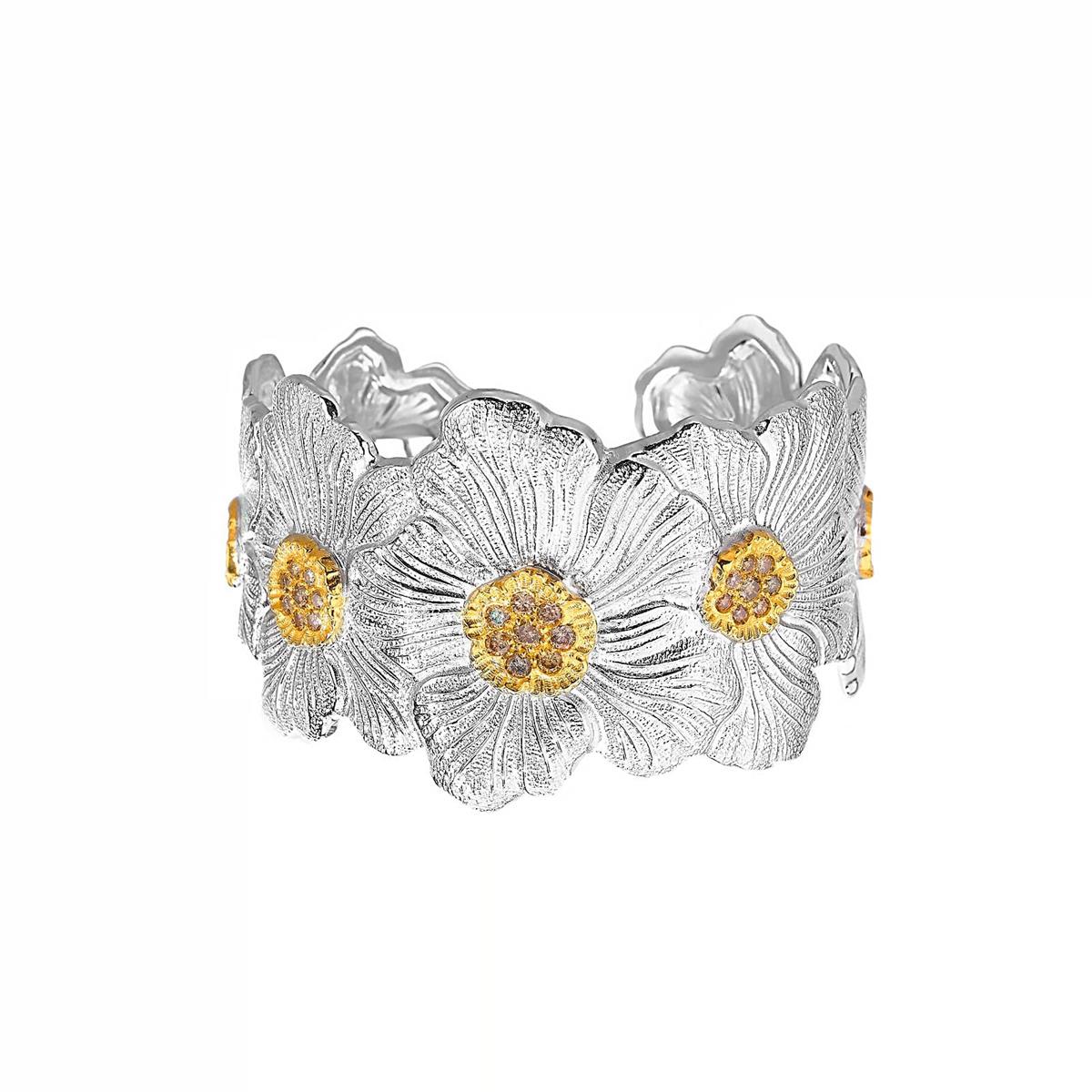 Buccellati Blossoms Sterling Silver and Vermeil Brown Diamond Cuff Bracelet