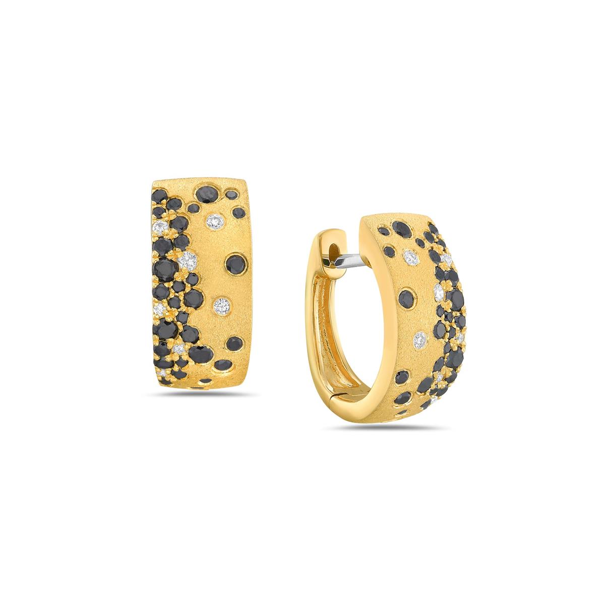 London Collection Yellow Gold Black and White Diamond Huggie Earrings