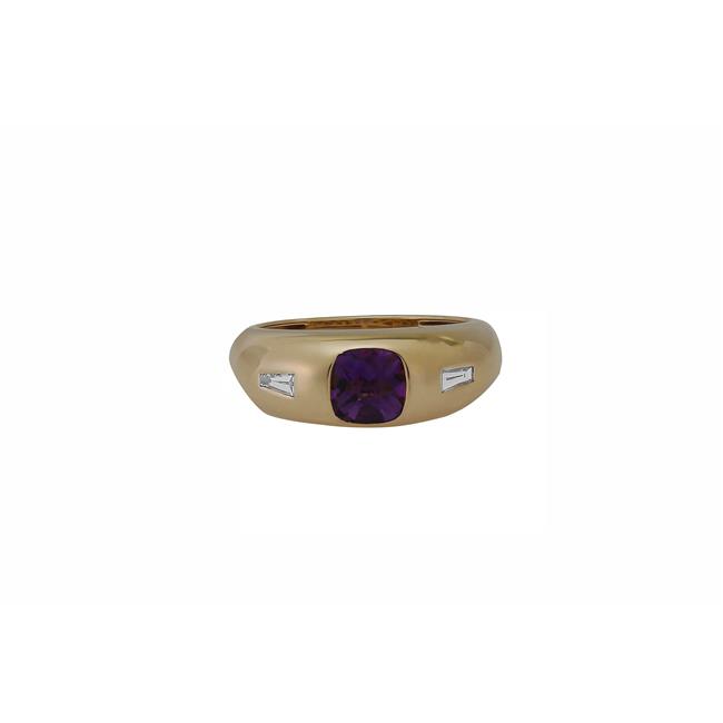 London Collection 14k Yellow Gold Amethyst and Baguette Diamond Cushion Ring