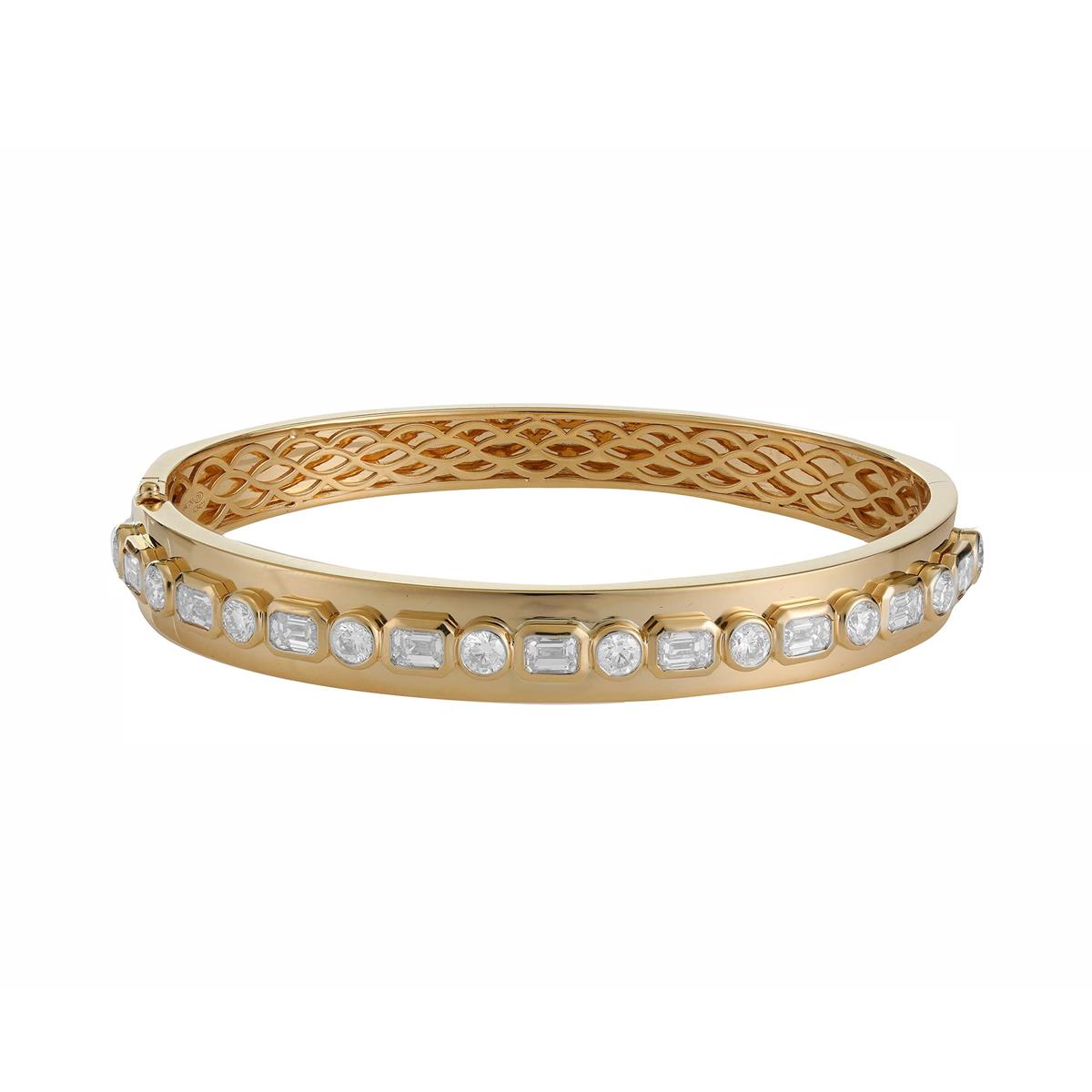 London Collection 18k Yellow Gold Mixed Shape Diamond Bangle Bracelet