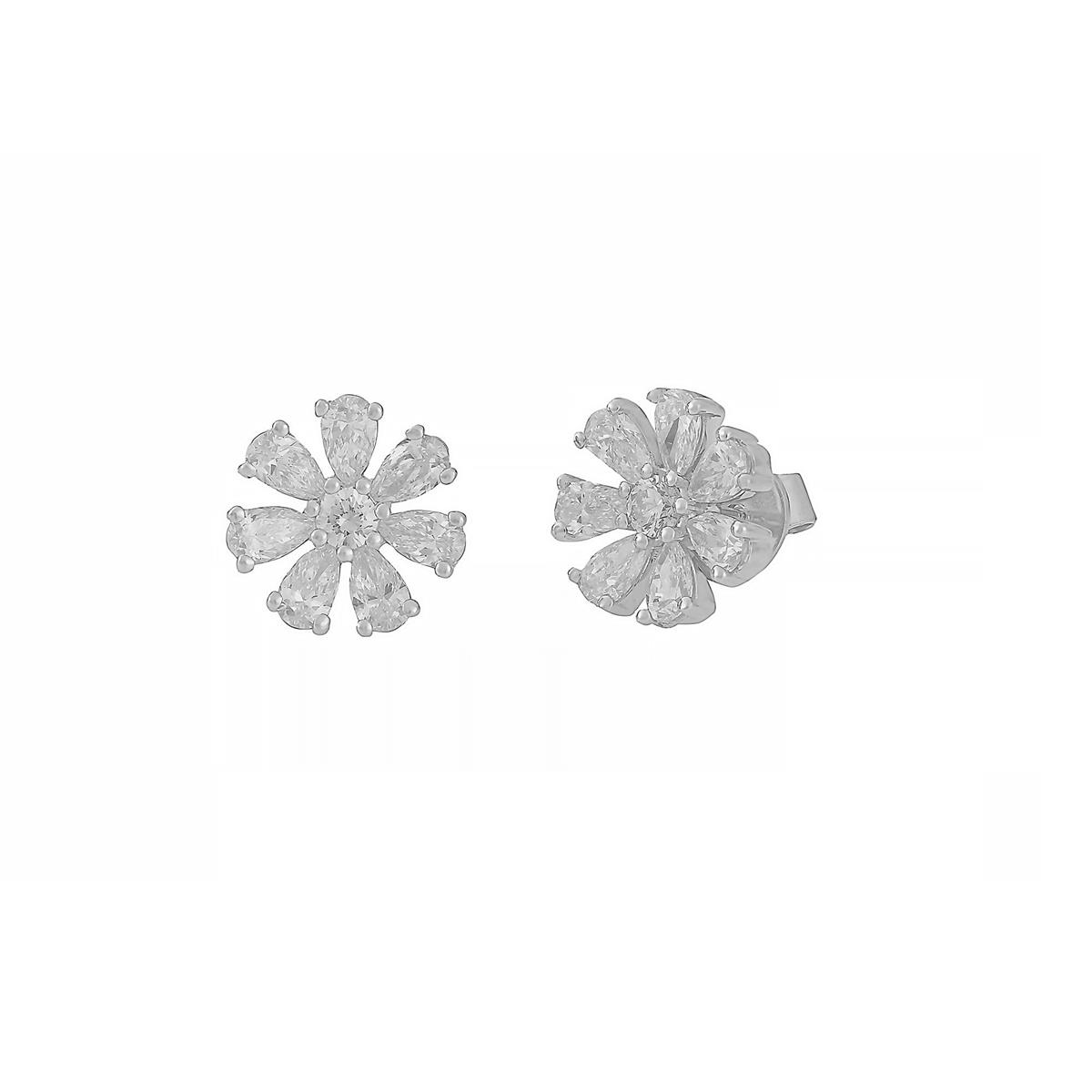 London Collection White Gold Diamond Flower Earrings 