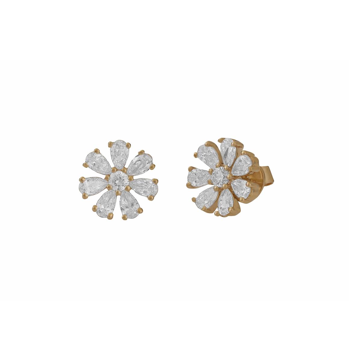 London Collection Yellow Gold Diamond Flower Earrings