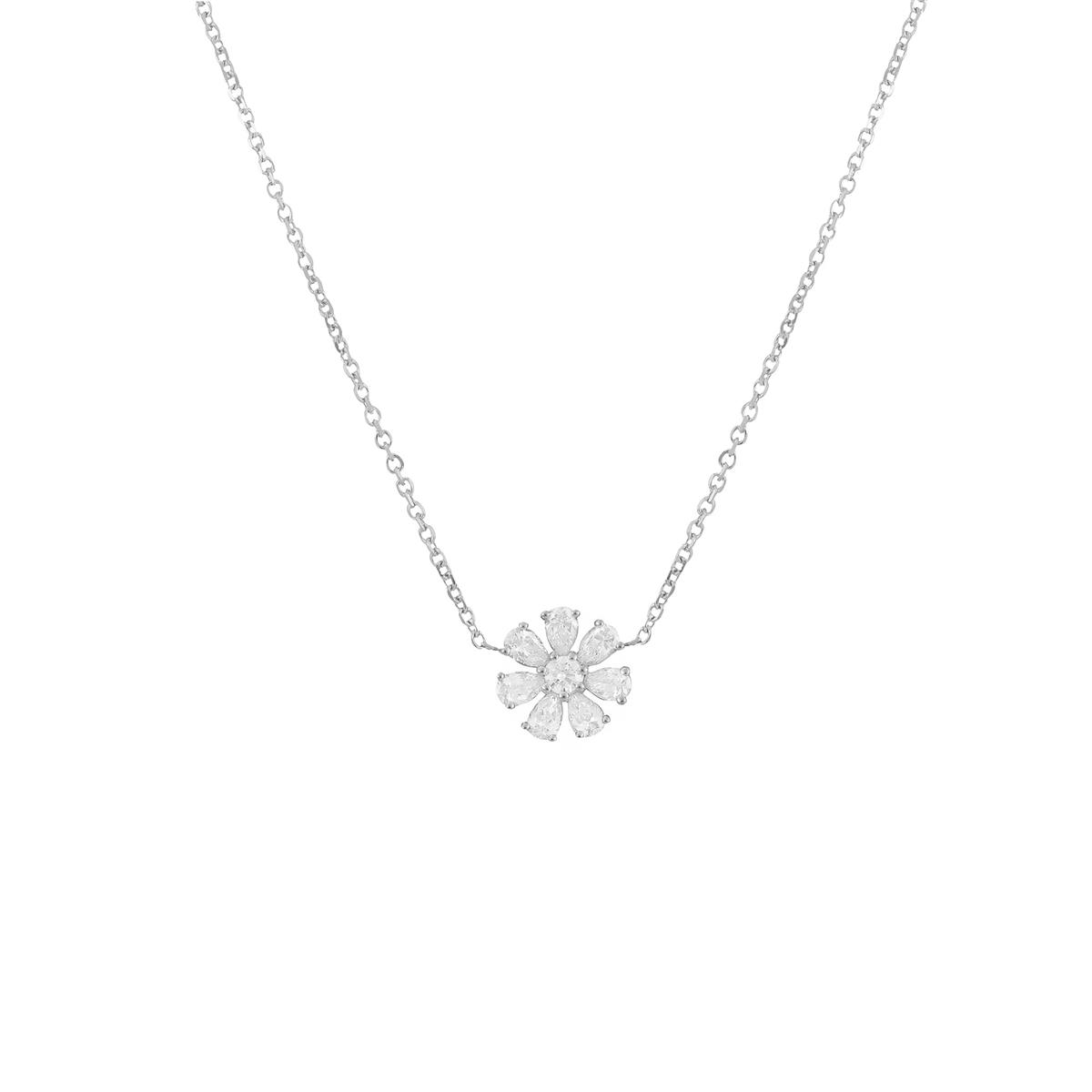 London Collection White Gold Diamond Flower Pendant Necklace