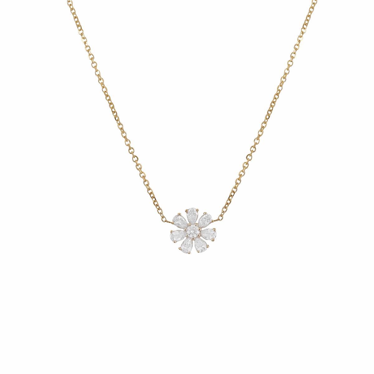 London Collection Yellow Gold Mixed Diamond Flower Pendant Necklace