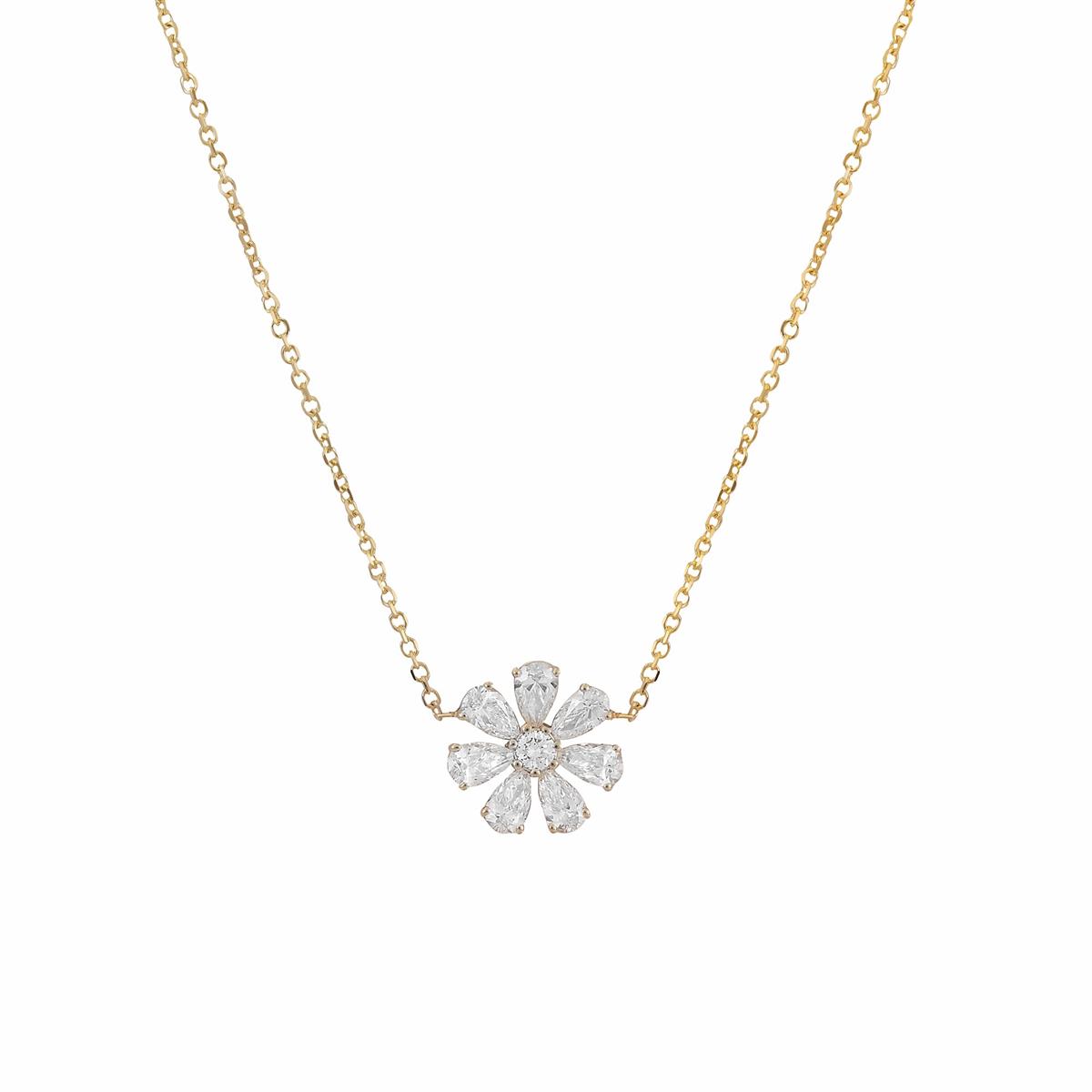 London Collection Yellow Gold Mixed Diamond Flower Pendant Necklace